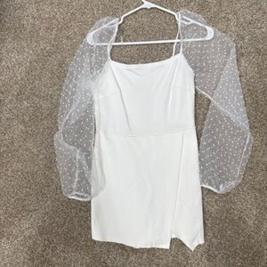 Elegant White Dress with Sheer Sleeves